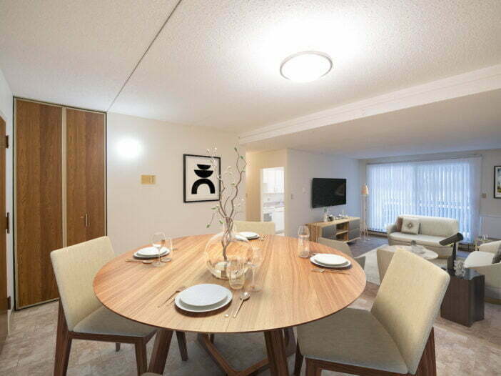 living area, dining area in a 1 bedroom unit at Armadale Hollows in Winnipeg, Manitoba
