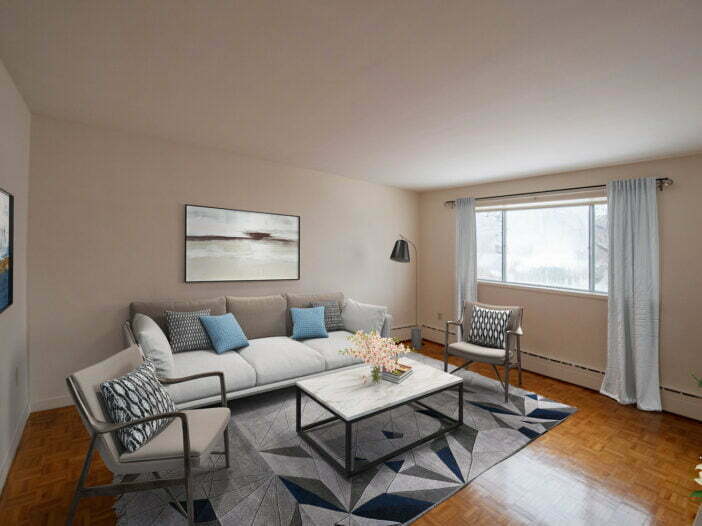 living area in a 2 bedroom unit at Bel Main in Winnipeg, Manitoba