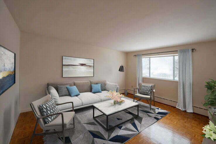 living area in a 2 bedroom unit at Bel Manor in Winnipeg, Manitoba