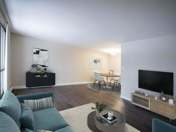 living area in a 1 bedroom unit at Century Roblin in Winnipeg, Manitoba