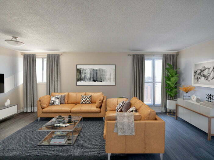 living area in a 2 bedroom unit at Dakota Towers in Winnipeg, Manitoba