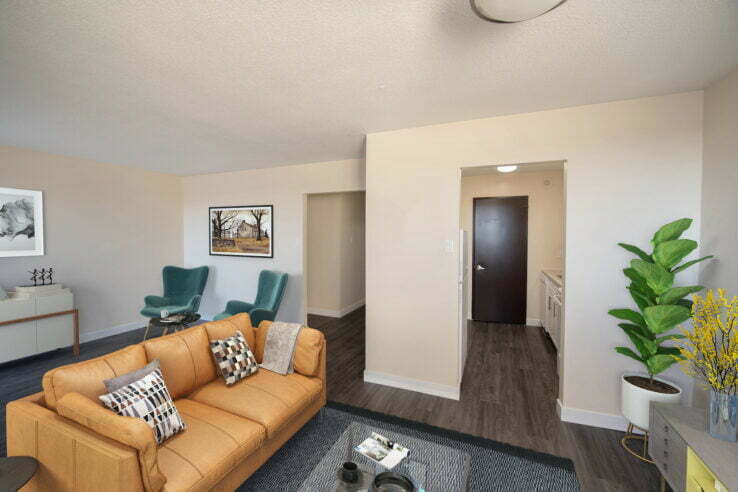 living area in a 2 bedroom unit at Dakota Towers in Winnipeg, Manitoba