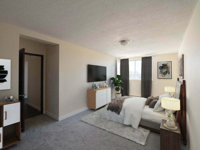 bedroom in a 2 bedroom unit at Dakota Towers in Winnipeg, Manitoba