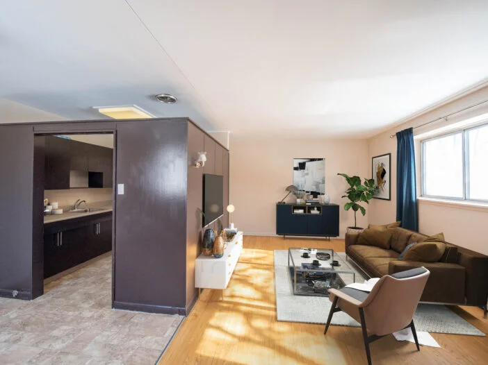living area in a 2 bedroom unit at Forks Manor in Winnipeg, Manitoba