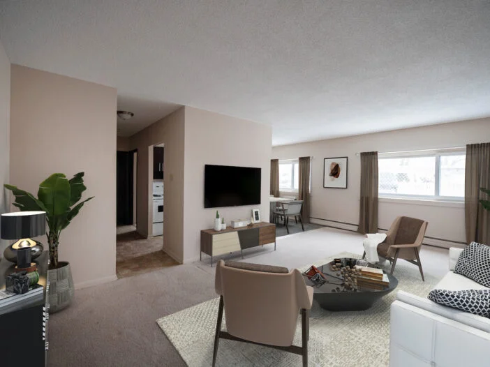 living area in a 1 bedroom unit at Gateway Apartments in Winnipeg, Manitoba