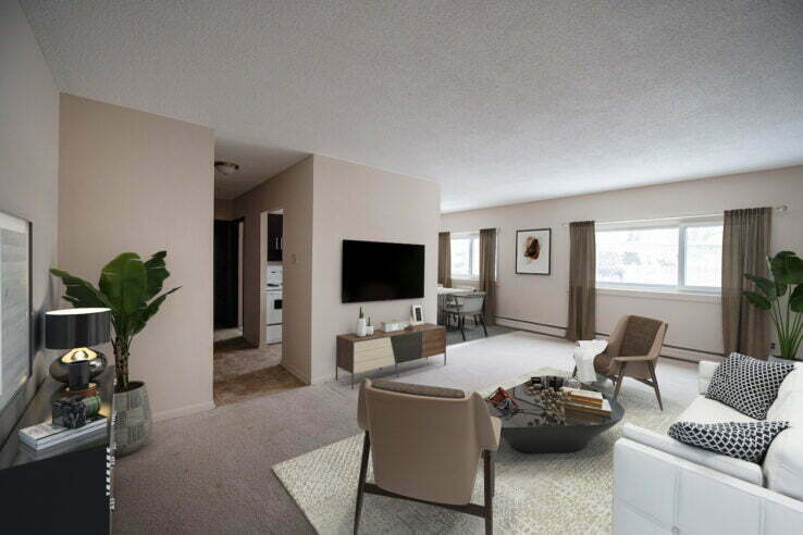 living area in a 1 bedroom unit at Gateway Apartments in Winnipeg, Manitoba