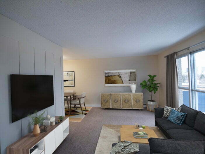 living area in a 2 bedroom unit at Grenoble Manor in Winnipeg, Manitoba