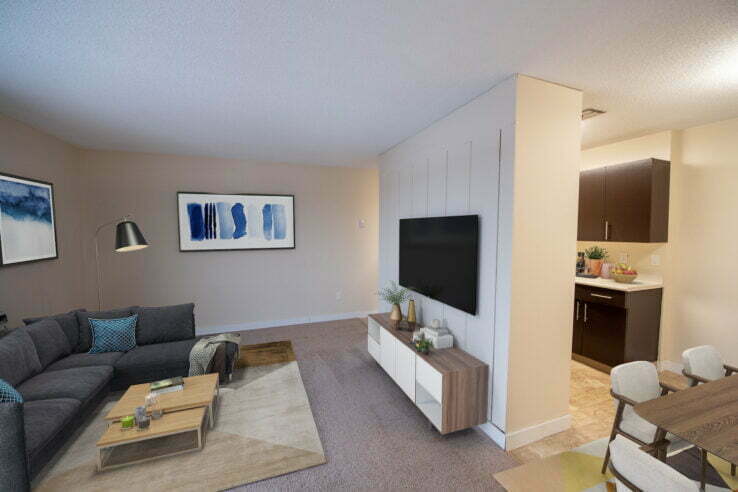 living area in a 2 bedroom unit at Grenoble Manor in Winnipeg, Manitoba