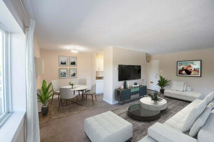 living area, dining area in a 1 bedroom unit at Hyde Park House in Winnipeg, Manitoba