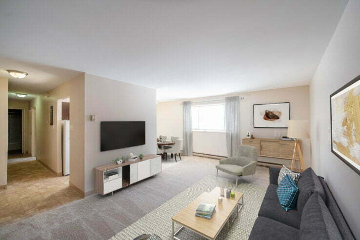 living area in a 2 bedroom unit at Kildare Gardens in Winnipeg, Manitoba
