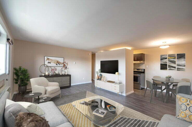 living area, dining area in a 1 bedroom unit at La Tour Eiffel A in Winnipeg, Manitoba
