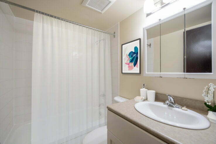 bathroom in a 2 bedroom unit at Newdale Apartments in Winnipeg, Manitoba