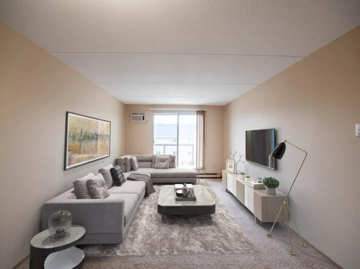 living area in a 1 bedroom unit at Northwood Oaks in Winnipeg, Manitoba