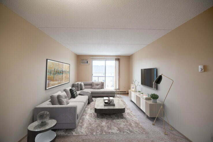 living area in a 1 bedroom unit at Northwood Oaks in Winnipeg, Manitoba
