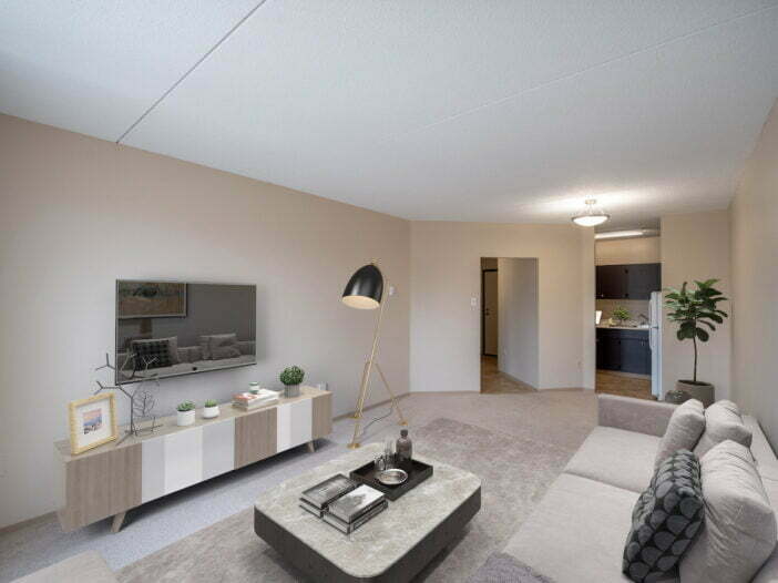 living area, bedroom in a 1 bedroom unit at Northwood Oaks in Winnipeg, Manitoba