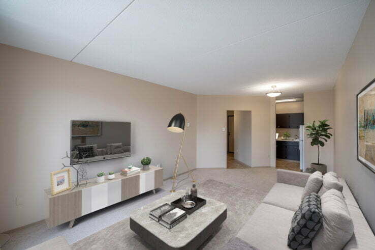 living area, bedroom in a 1 bedroom unit at Northwood Oaks in Winnipeg, Manitoba