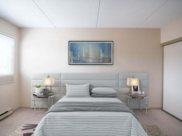 bedroom in a 1 bedroom unit at Northwood Oaks in Winnipeg, Manitoba