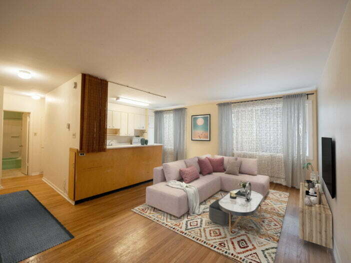 living area in a 1 bedroom unit at Pamela Apartments in Winnipeg, Manitoba