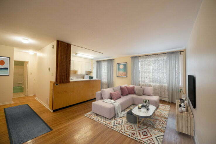 living area in a 1 bedroom unit at Pamela Apartments in Winnipeg, Manitoba