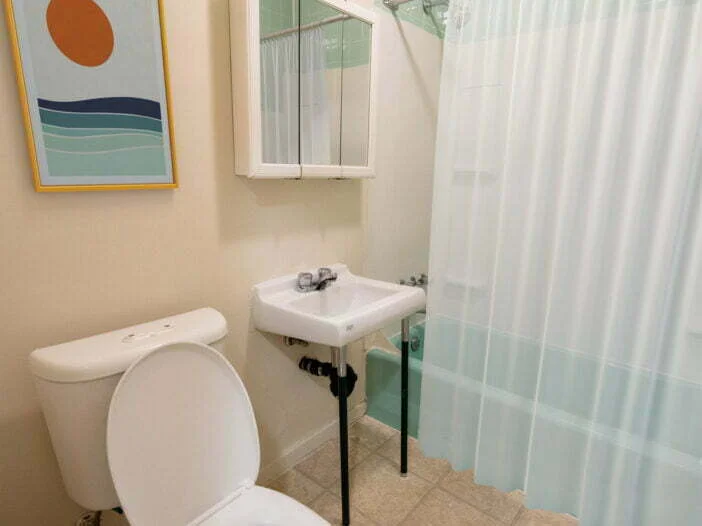 bathroom in a 1 bedroom unit at Pamela Apartments in Winnipeg, Manitoba
