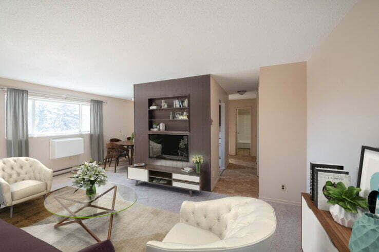 living area in a 1 bedroom unit at Partridge Manor in Winnipeg, Manitoba