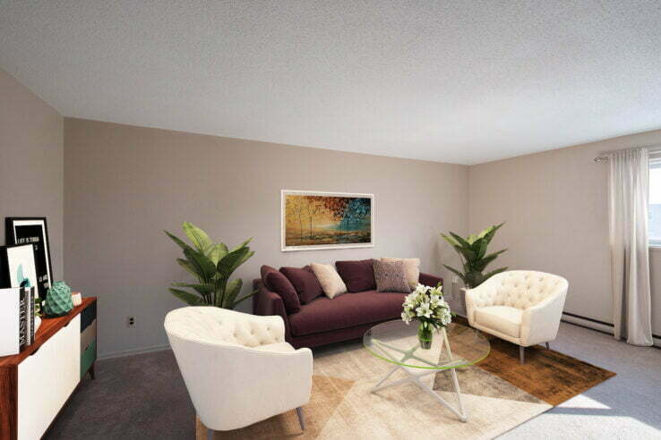 living area in a 1 bedroom unit at Partridge Manor in Winnipeg, Manitoba