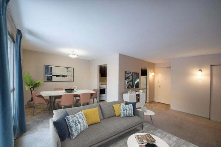 living area in a 1 bedroom unit at Peppertree Estates in Winnipeg, Manitoba