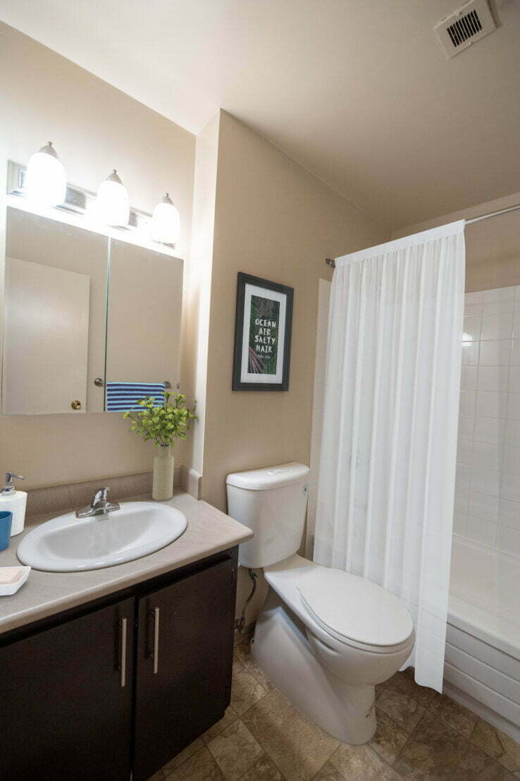 bathroom in a 1 bedroom unit at Peppertree Estates in Winnipeg, Manitoba