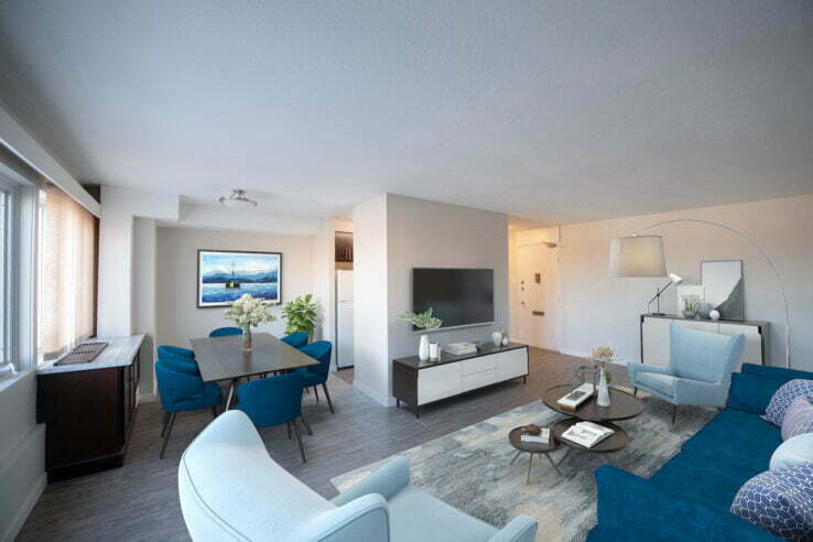 living area in a 2 bedroom unit at Pinewood Place in Winnipeg, Manitoba