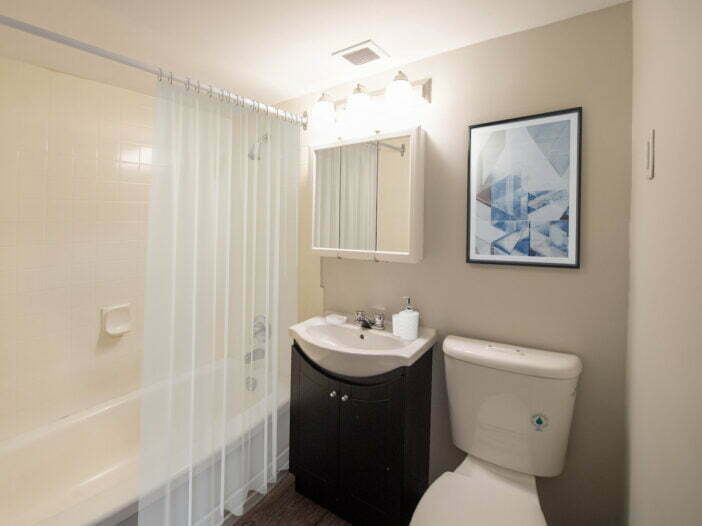 bathroom in a 1 bedroom unit at Pinewood Place in Winnipeg, Manitoba