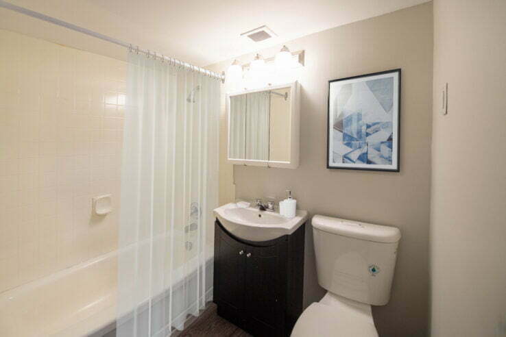 bathroom in a 1 bedroom unit at Pinewood Place in Winnipeg, Manitoba