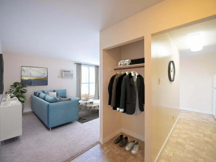 living area, bedroom in a 2 bedroom unit at Rembrandt Gardens in Winnipeg, Manitoba
