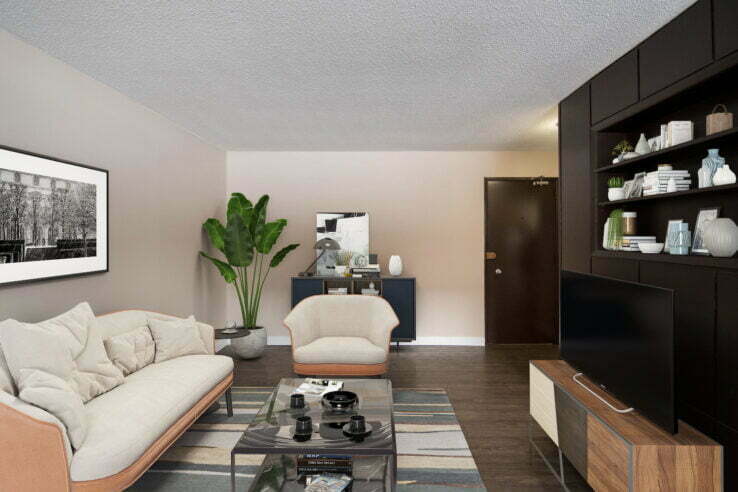 living area in a 1 bedroom unit at Romada Gardens in Winnipeg, Manitoba