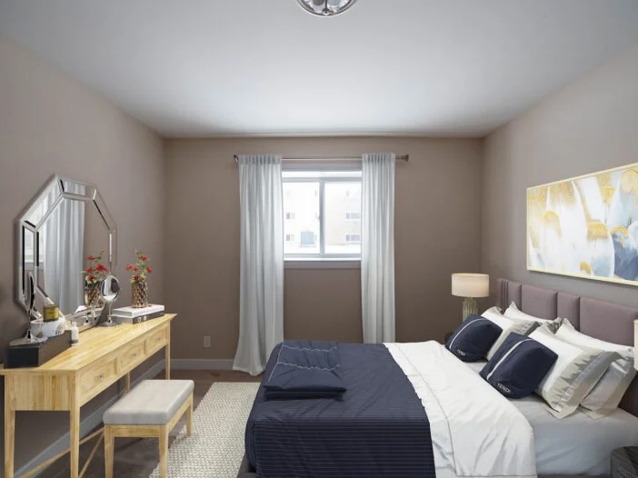 bedroom in a 1 bedroom unit at Romada Gardens in Winnipeg, Manitoba