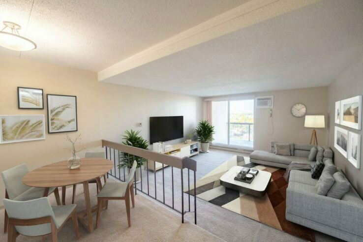 living area, dining area in a 1 bedroom unit at Shelard Manor in Winnipeg, Manitoba