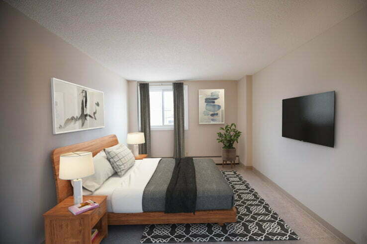 bedroom in a 1 bedroom unit at Southview Plaza in Winnipeg, Manitoba