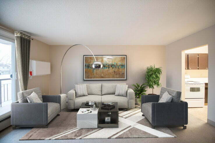 living area in a 1 bedroom unit at Southview Plaza in Winnipeg, Manitoba