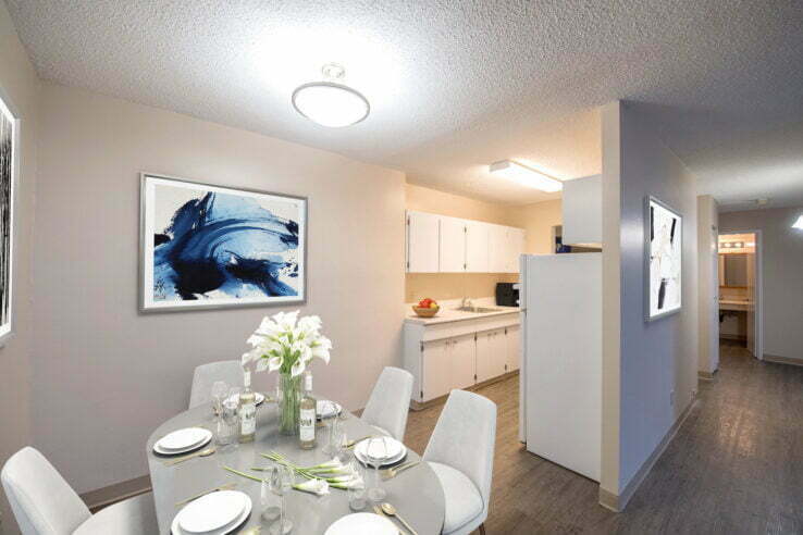 dining area, bedroom in a 2 bedroom unit at Southview Plaza in Winnipeg, Manitoba