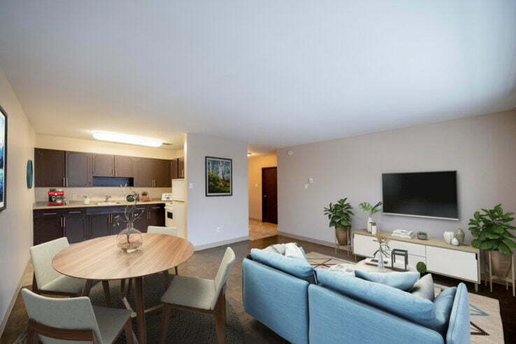 living area, bedroom in a 1 bedroom unit at Strada Villa Apartments in Winnipeg, Manitoba