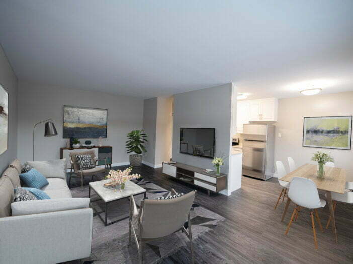 living area in a 1 bedroom unit at Tempest Apartments in Winnipeg, Manitoba