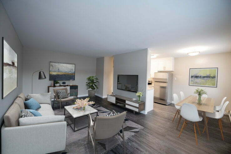 living area in a 1 bedroom unit at Tempest Apartments in Winnipeg, Manitoba