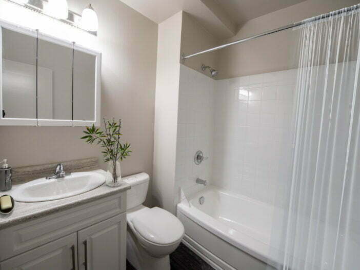 bathroom in a 1 bedroom unit at Tempest Apartments in Winnipeg, Manitoba