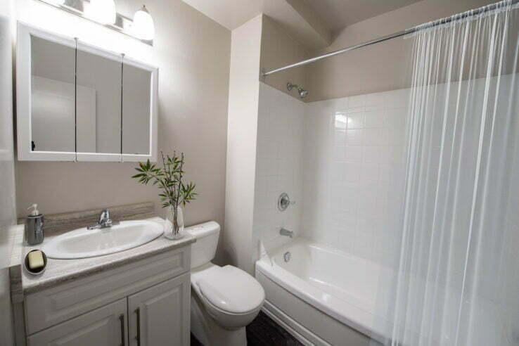 bathroom in a 1 bedroom unit at Tempest Apartments in Winnipeg, Manitoba