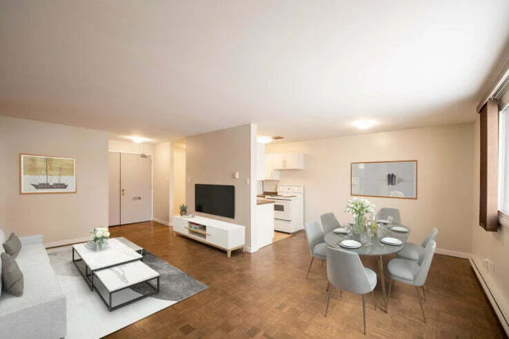 living area, dining area in a 1 bedroom unit at Victoria Arms in Winnipeg, Manitoba