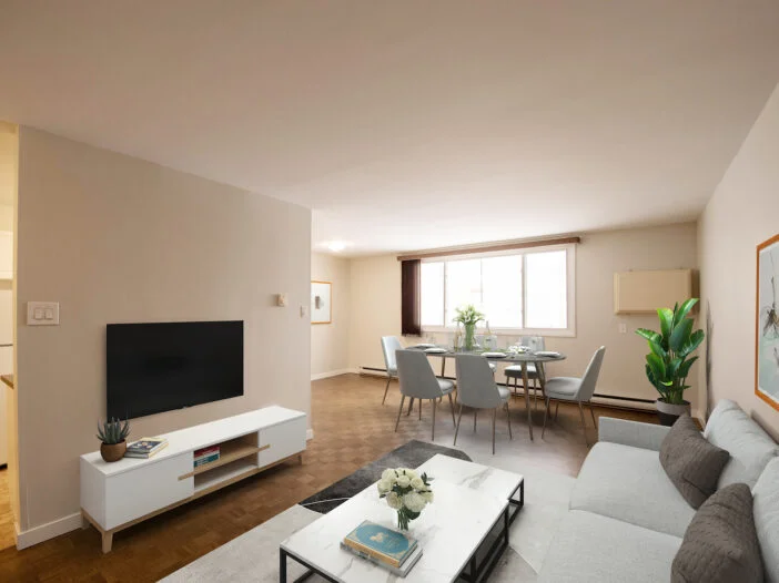 living area in a 1 bedroom unit at Victoria Arms in Winnipeg, Manitoba