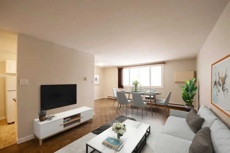 living area in a 1 bedroom unit at Victoria Arms in Winnipeg, Manitoba