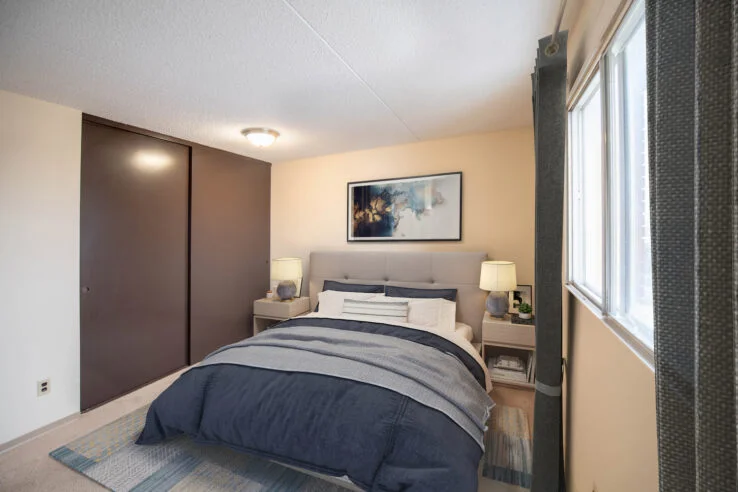 bedroom in a 1 bedroom unit at Windwood Gardens in Winnipeg, Manitoba