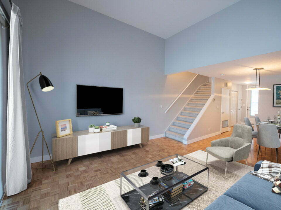 living room in a 3 bedroom apartment unit in Winnipeg