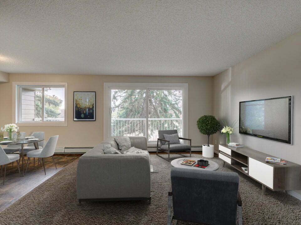 living room/dining room in an apartment unit in Winnipeg